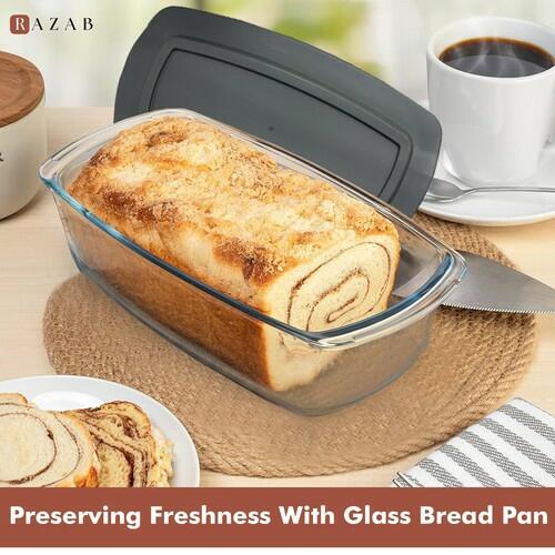 Razab LARGE 7.6 Cups/1800 ML/1.9 Qt Glass Loaf Pan with Lids - Meatloaf Pan BPA