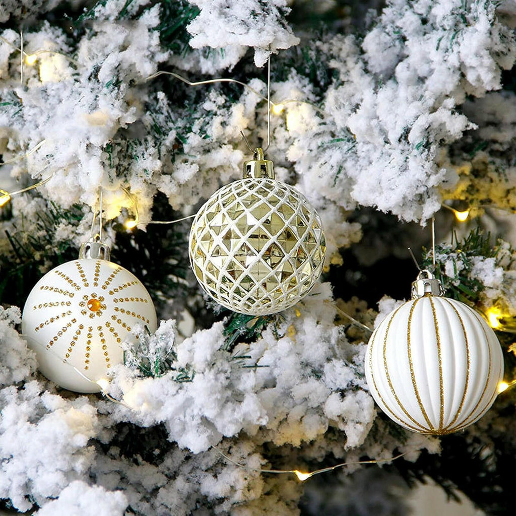 30PCS Christmas Balls Ornaments,60MM Gold&White Painted Shatterproof Festive