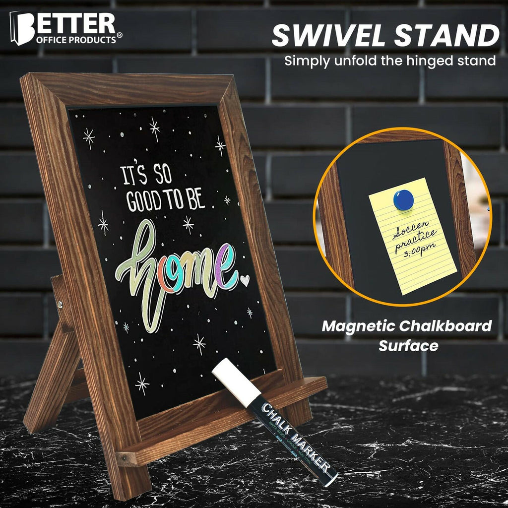 Better Office Products Framed Tabletop Chalkboard Sign, 9.5" x 14", Rustic Wood