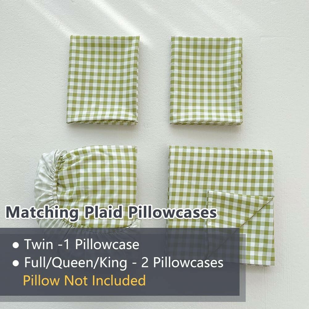 NSNLGSGC Sage Green Gingham Full Sheet Set, Soft Brushed Microfiber Plaid Full