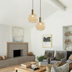 BOKT Modern Large Amber Glass Globe Pendant Light Fixture Brushed Brass Gold