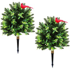 Set of 2 Artificial Christmas Urn Filler Topiary Tree with Cardinal Birds, Pine,