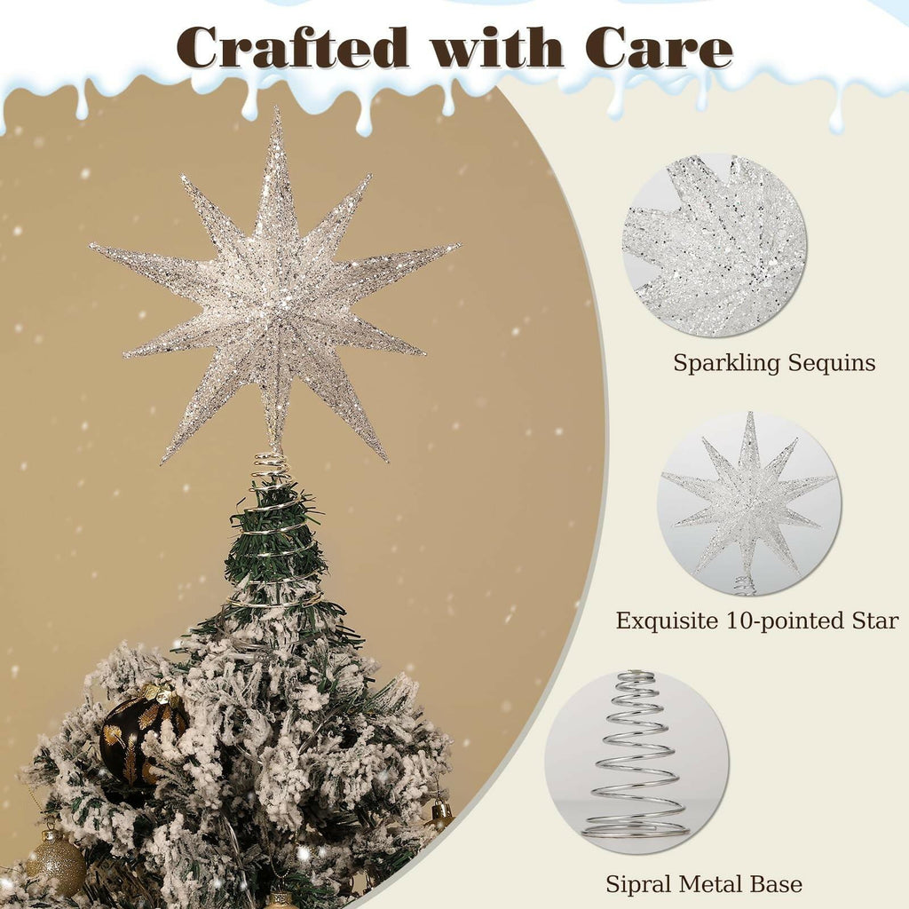 Lewondr Christmas Tree Topper Star, 13inch 10-Point Light Up Xmas Star Treetop