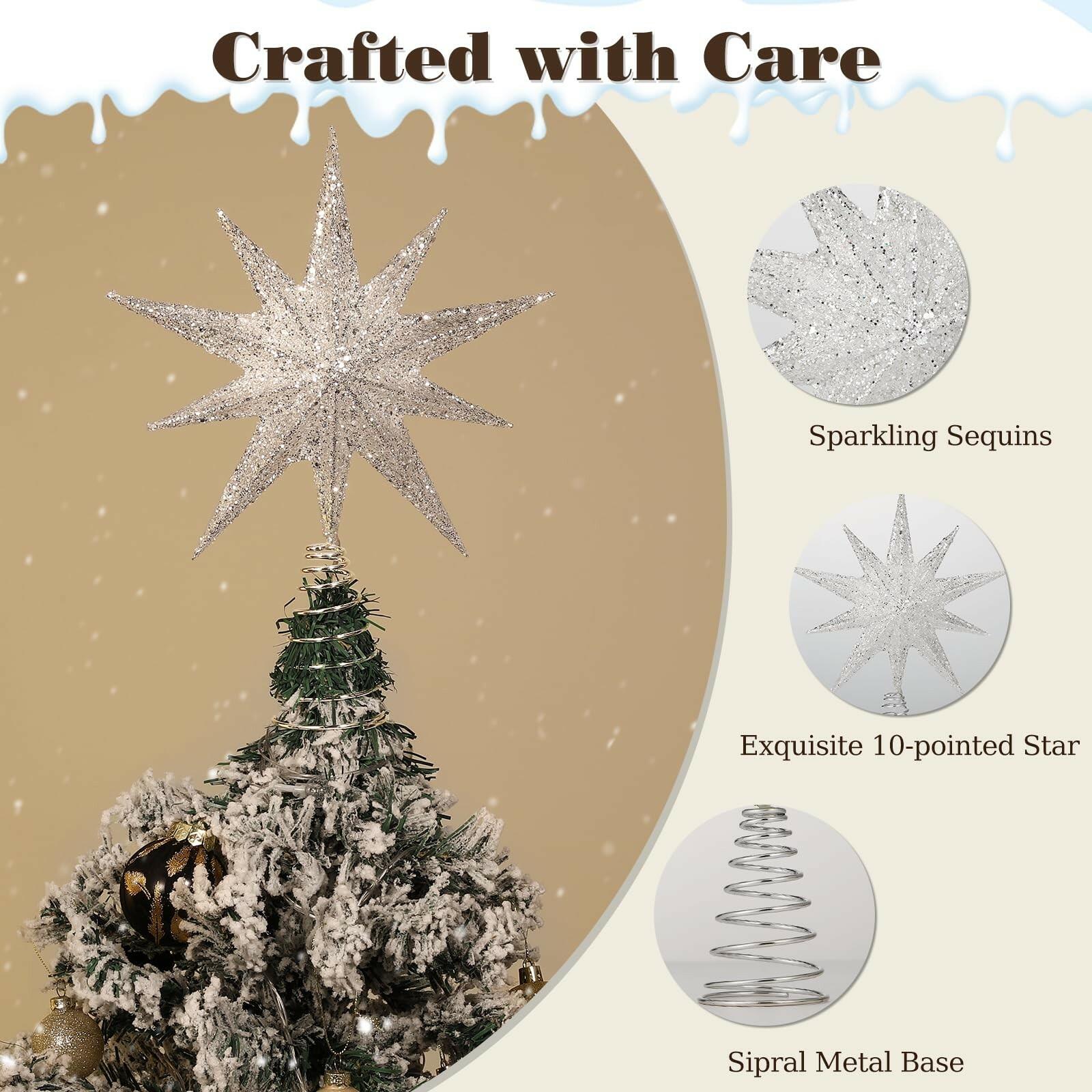 Lewondr Christmas Tree Topper Star, 13inch 10-Point Light Up Xmas Star Treetop