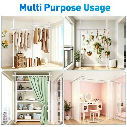 SUNALLY Tension Curtain Rod Room Divider 4-10FT No Drill Floor Ceiling White