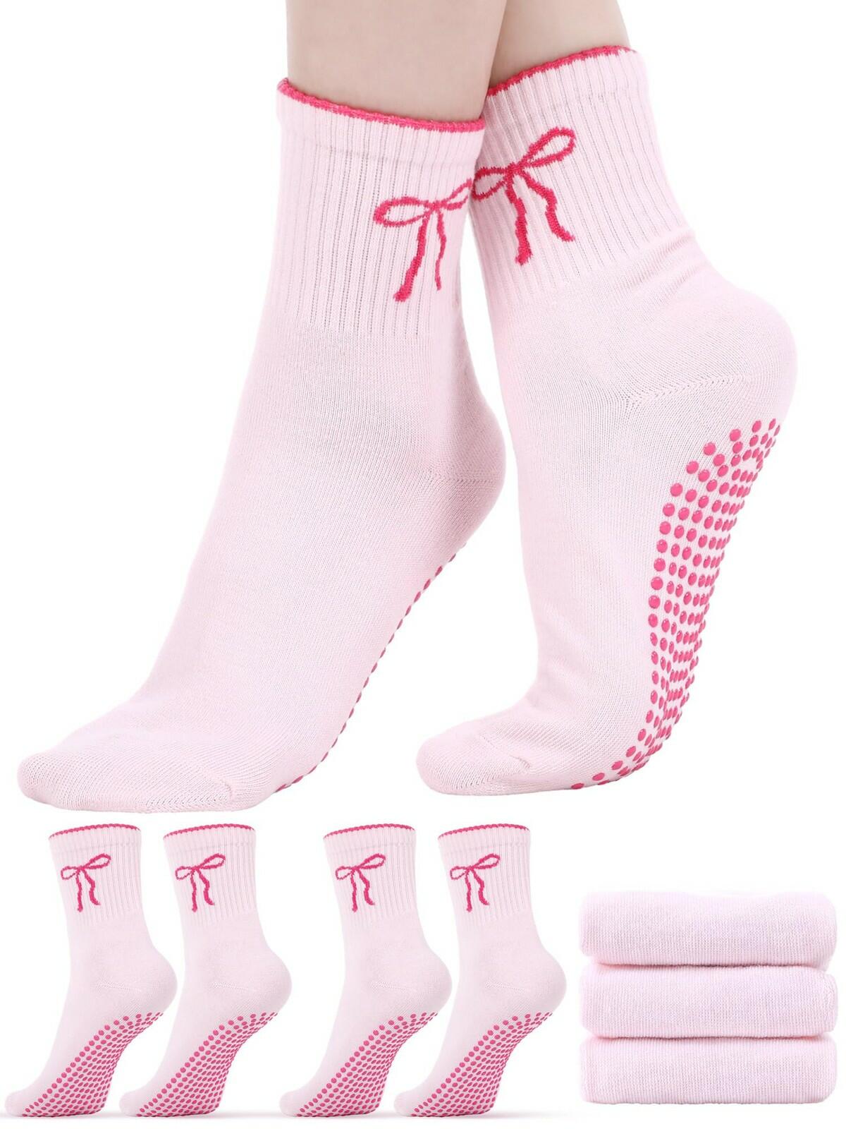 Bunnycool 3 Pairs Cute Pilates Sock with Grips for Women Cotton Non Slip Yoga