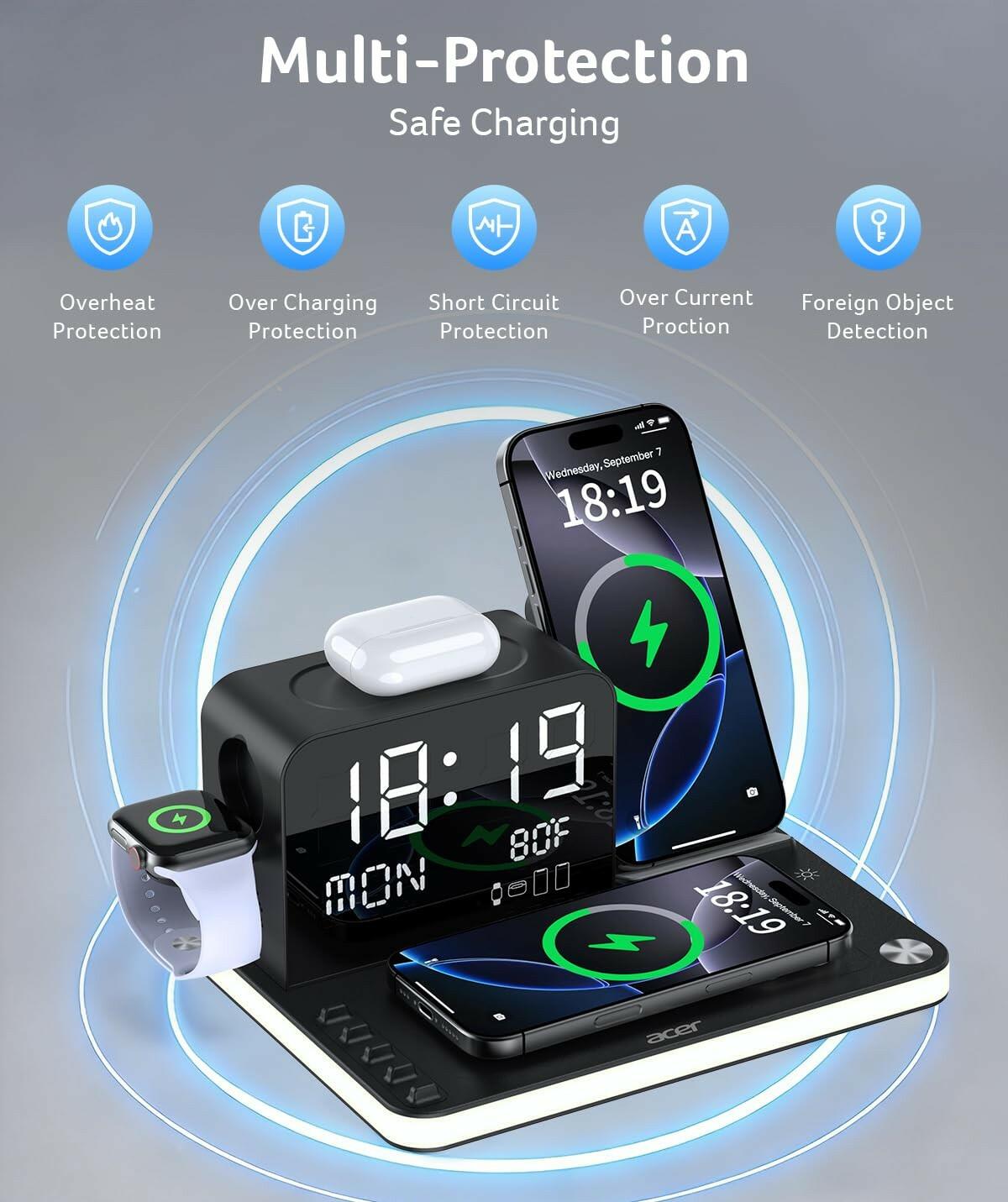 acer 7-in-1 Wireless Charging Station: Charger Stand for Multiple Devices for