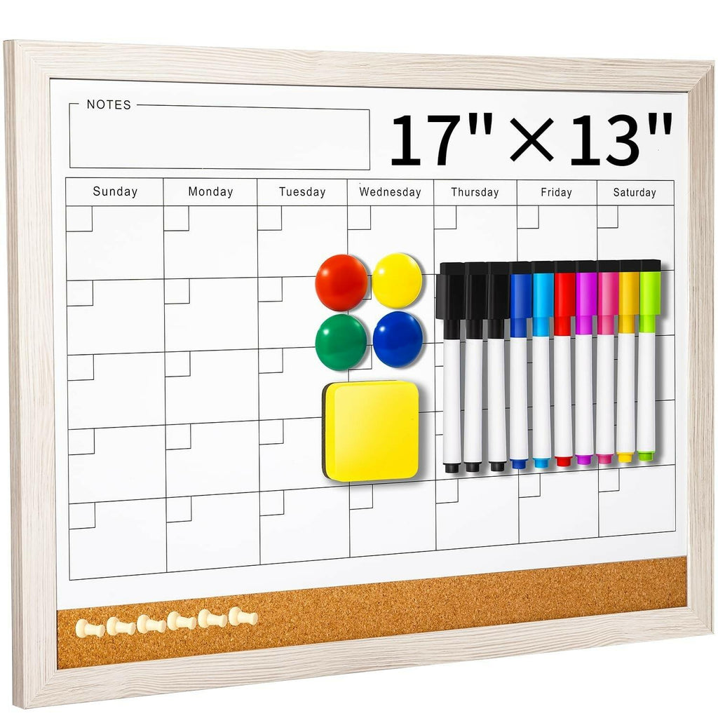 Dry Erase Calendar Whiteboard for Wall - 17x13 Inch Magnetic Whiteboard,