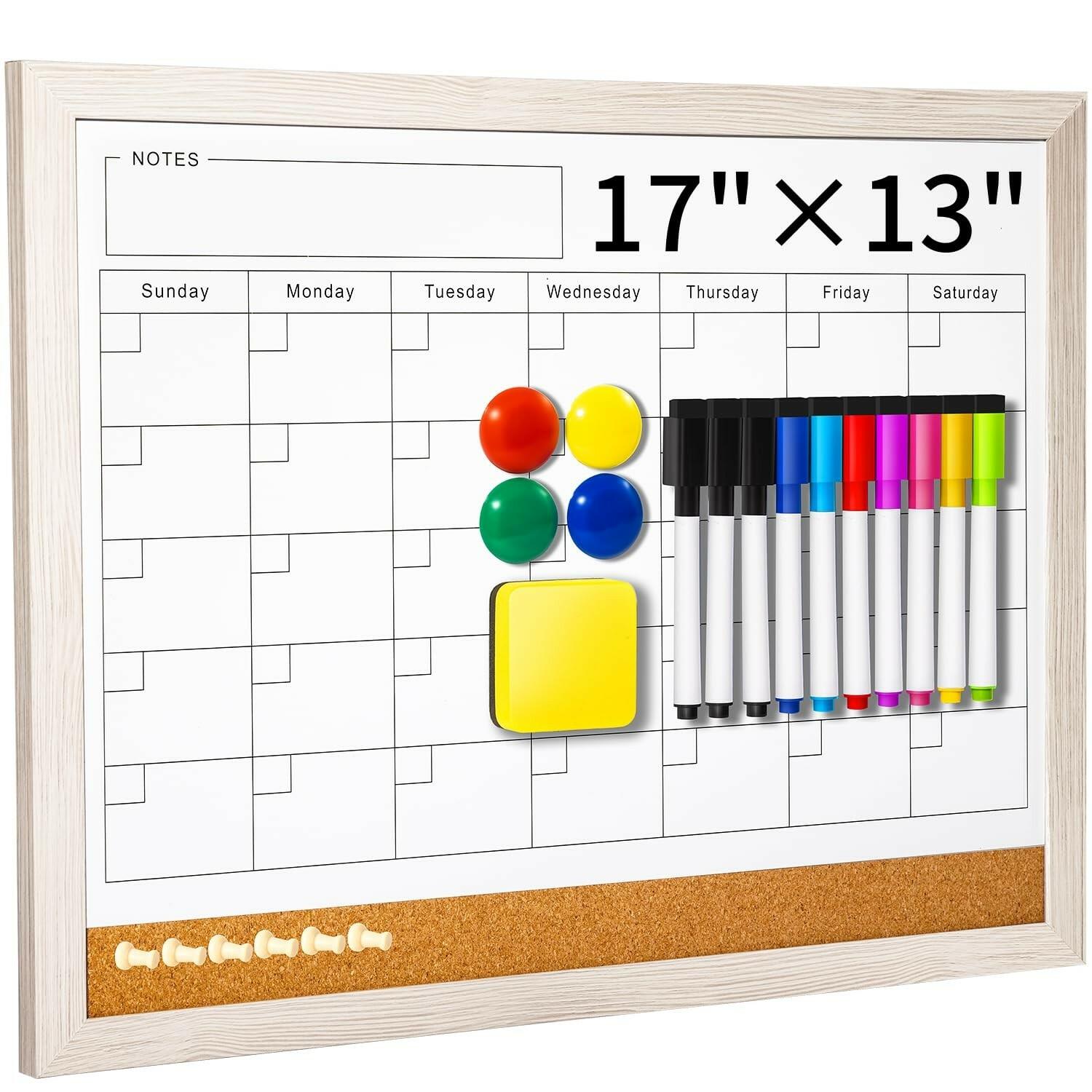 Dry Erase Calendar Whiteboard for Wall - 17x13 Inch Magnetic Whiteboard,