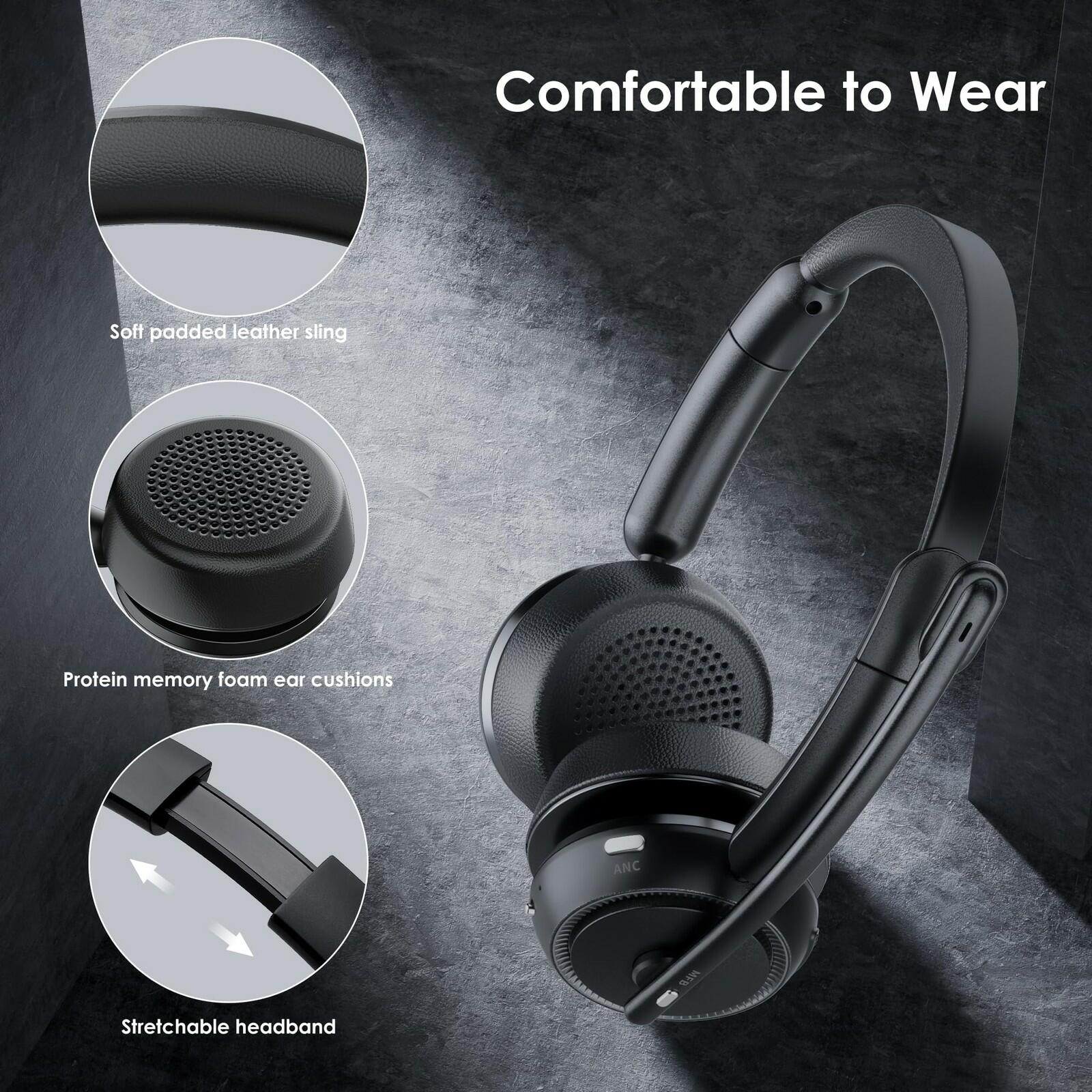 Upgrade ANC & ENC Headset with Microphone for PC, Wireless Headset with Mic for