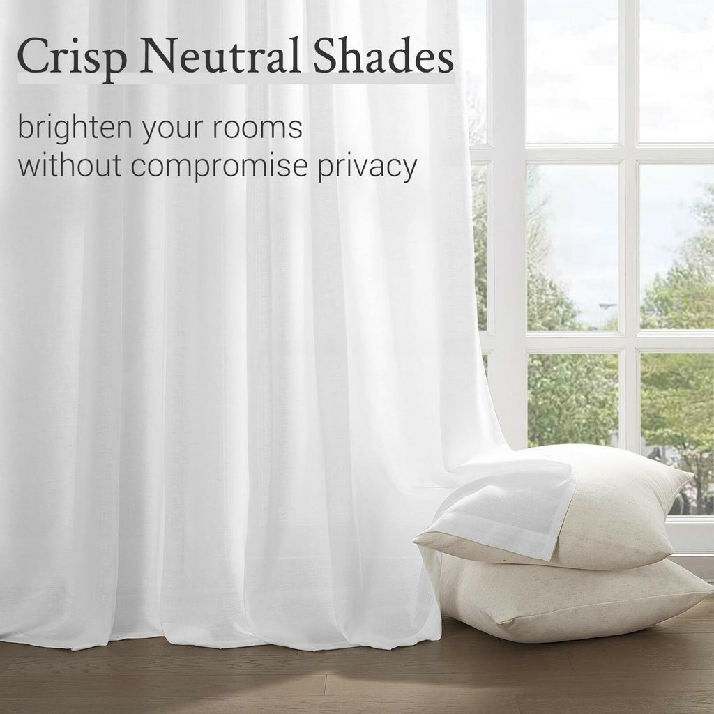 Topfinel Beige White White Linen Curtains 96 Inches Long for Living Room,Pinch