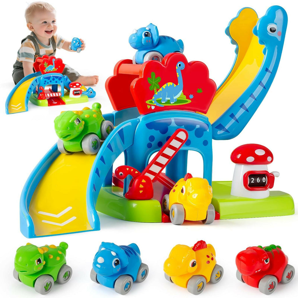 Toys for 1 Year Old Boy and Girl, Race Track for Toddlers 1-3 with 4 Dinosaurs
