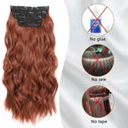 Clip in Hair Extensions 4 PCS 20 Inch Auburn Long Wavy Hair Extensions, Natural