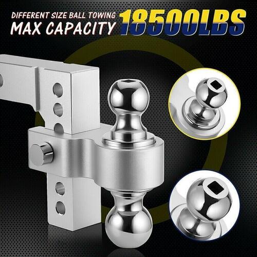 2'' Receiver 6'' Drop Rise Adjustable Trailer Tow Hitch Dual Ball-W/Lock 18500lb