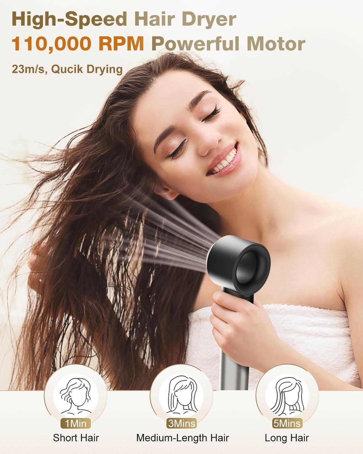 7MAGIC 6 in 1 Multi Hair Styler Dryer Brush, 110,000 RPM High-Speed, Negative