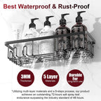 2 PACK Getsrichfc Adhesive Shower Caddy, Shower Shelves with 16 Hooks, Rustproof