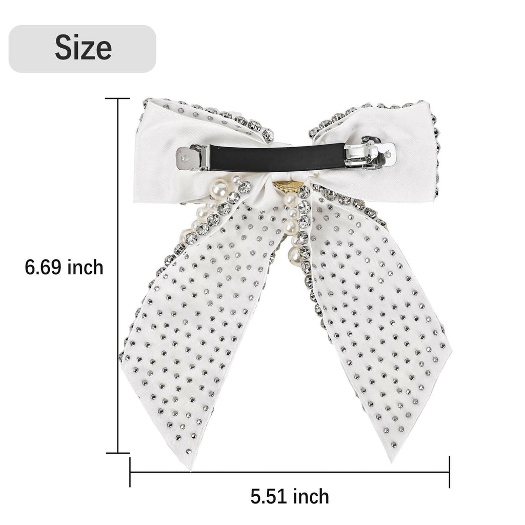 Large Pearl Rhinestone Hair Bow Clips- Full Sparkling Pearls with Crystal Stone