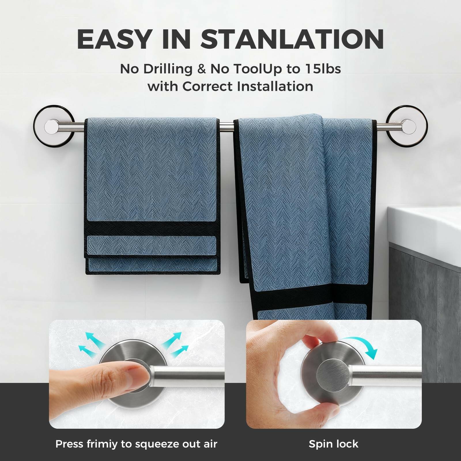 Adjustable Suction Cup Towel Bar for Bathroom Wall,14.6Inch~24 Inch Towel Racks