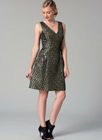 Butterick M7502-A50 Miss Petite Drop-Waist, V-Neck Dress, 6-8-10-12-14