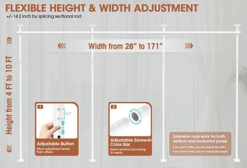SUNALLY Room Divider Curtain Rod, No Drilling Wall Divider for Room Separation,
