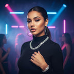 Batiyeer 3 Pcs Cuban Link Chain Necklace Bracelet Rhinestone Hoop Earrings Bling