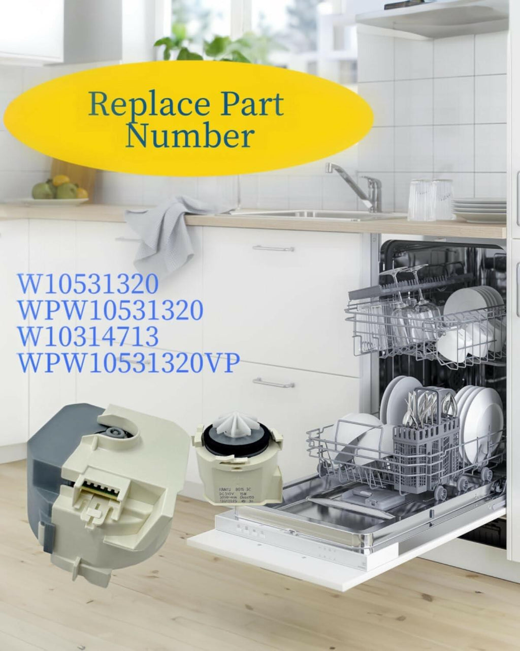 Moryzian WPW10531320 Dishwasher Drain Pump Fit for Whirlpool for KitchenAid for