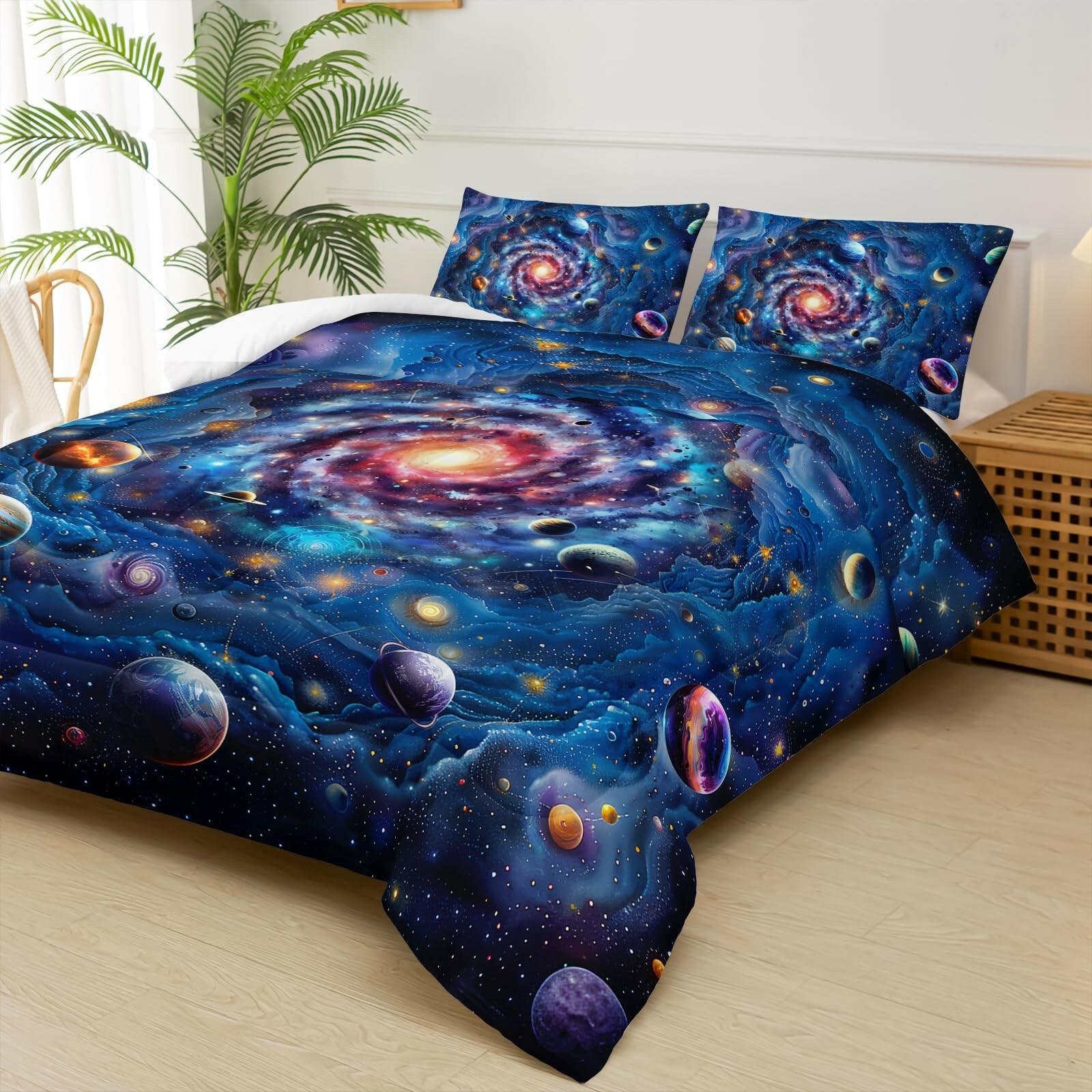 lneffble Twin Size Galaxy Comforter Set for Kids，Outer Space Themed Twin Bedding