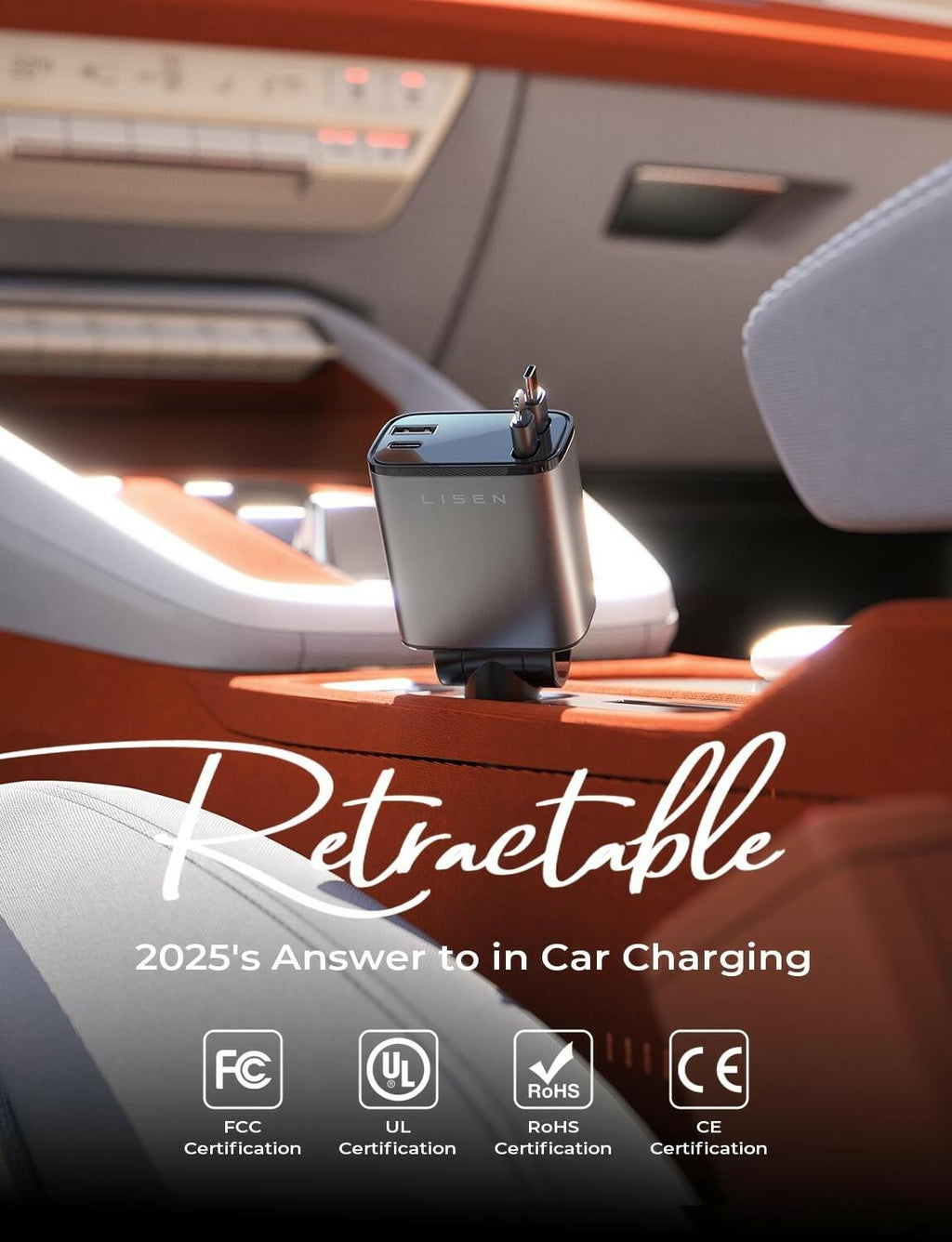 LISEN Retractable Car Charger, Gifts for Him Her, Cars Adapter USB C Fast