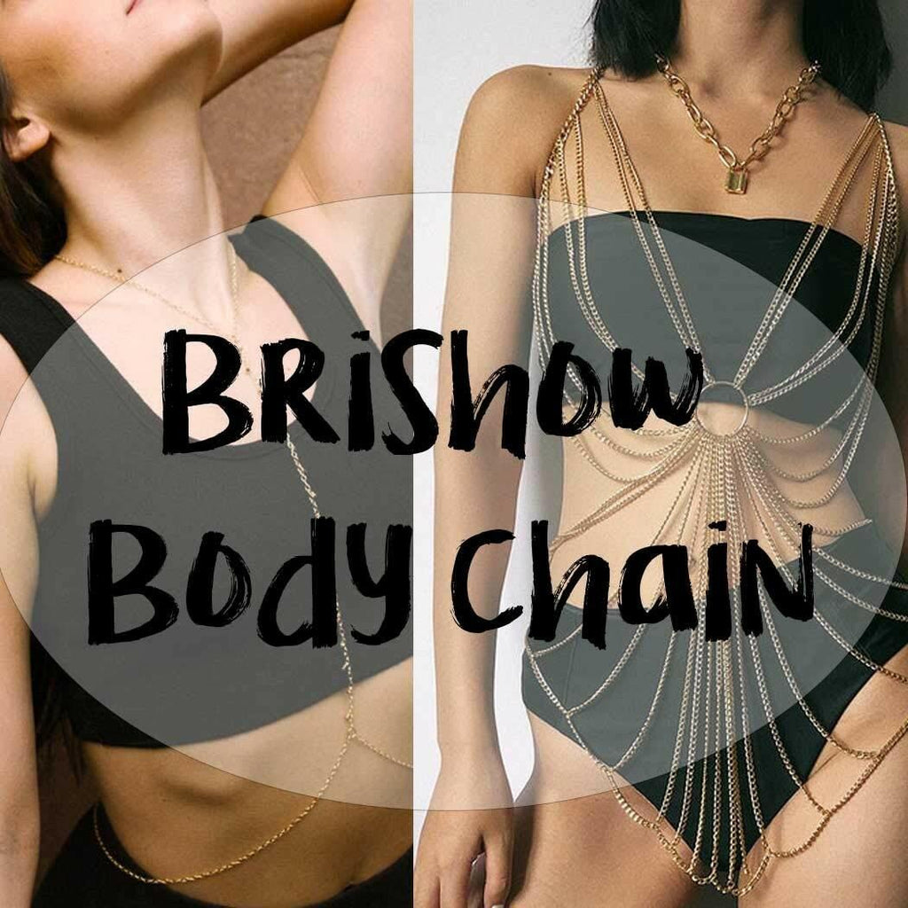Brishow Gold Body Chain Jewelry Rhinestone Layered Waist Chain Rave Accessories