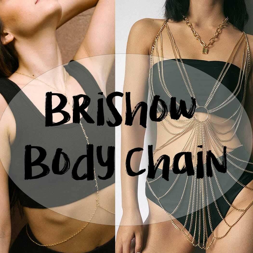 Brishow Gold Body Chain Jewelry Rhinestone Layered Waist Chain Rave Accessories