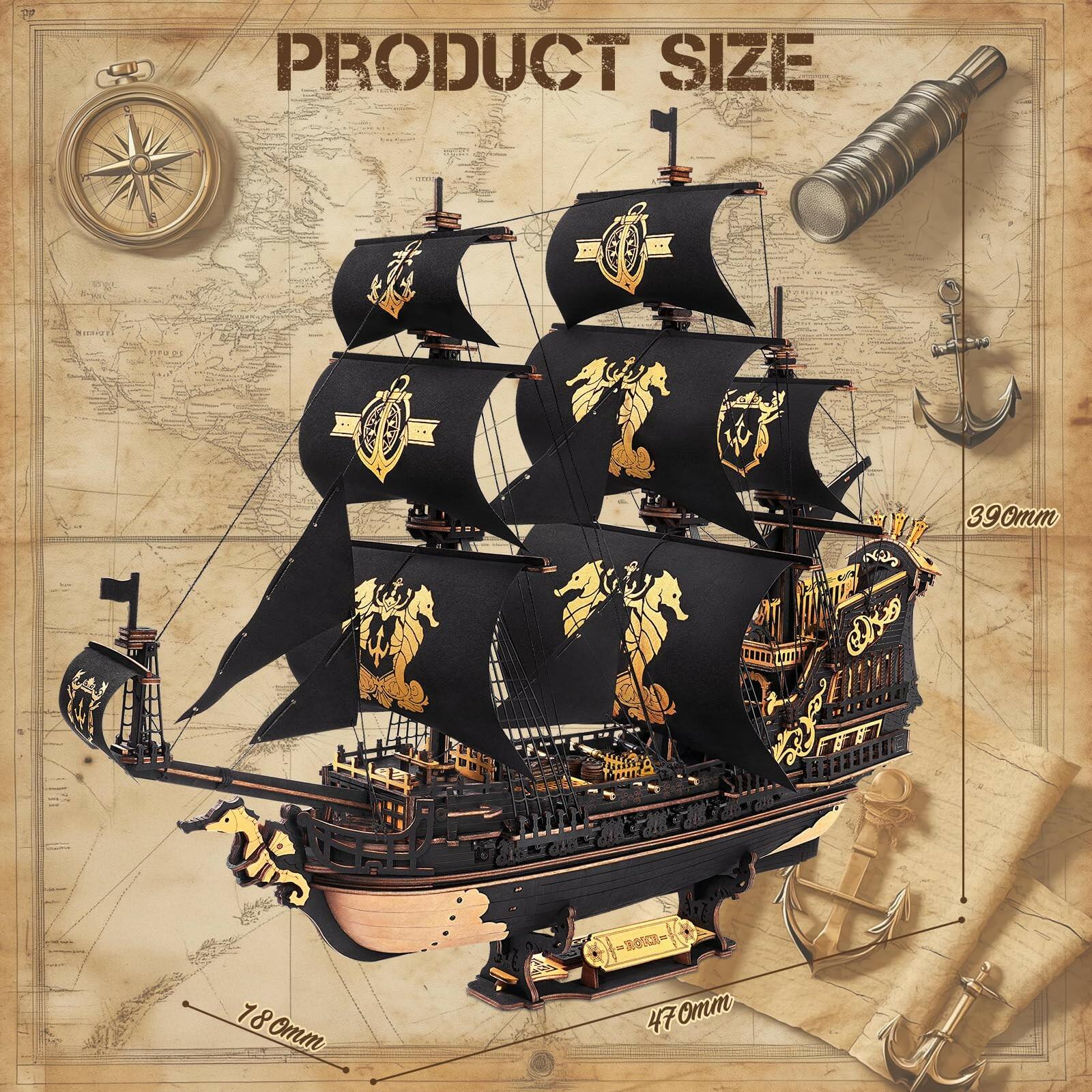 ROKR 3D Wooden Puzzle Seahorse Barque Model Kit Gift Adults Teen
