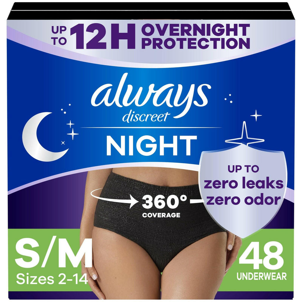 48Ct S/M Always Discreet Night Adult Underwear for Women Overnight Absorbency