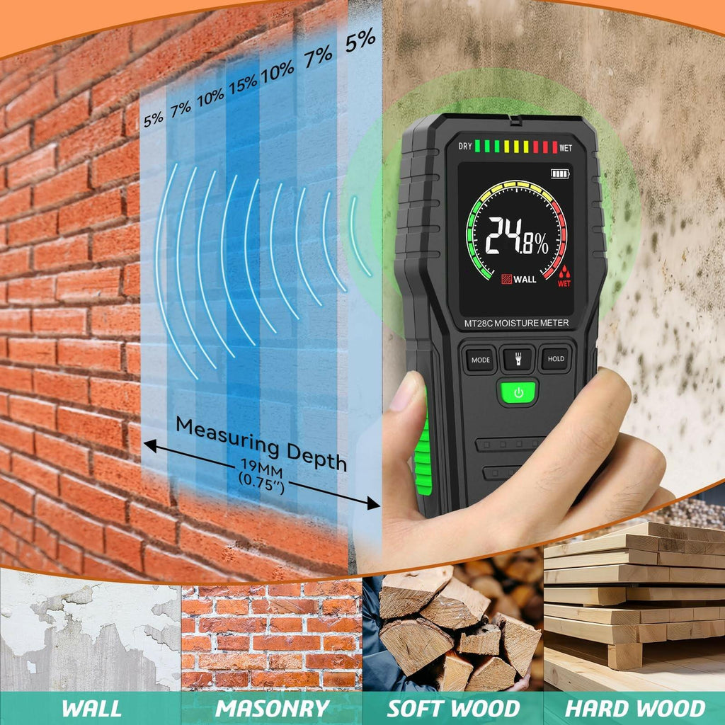 Pinless Moisture Meters Non-Invasive Digital Wood Moisture Tester Water Leak