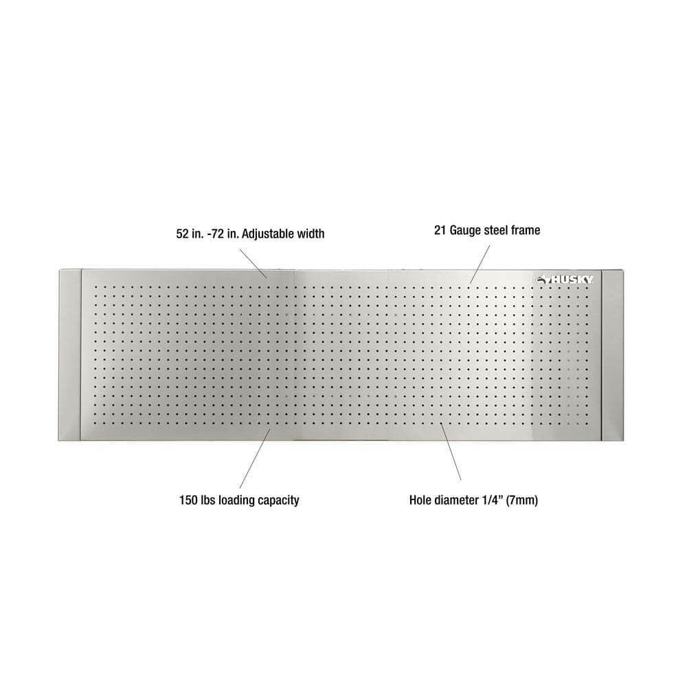 Husky 52 in. W to 72 in. W Stainless Steel Adjustable Pegboard