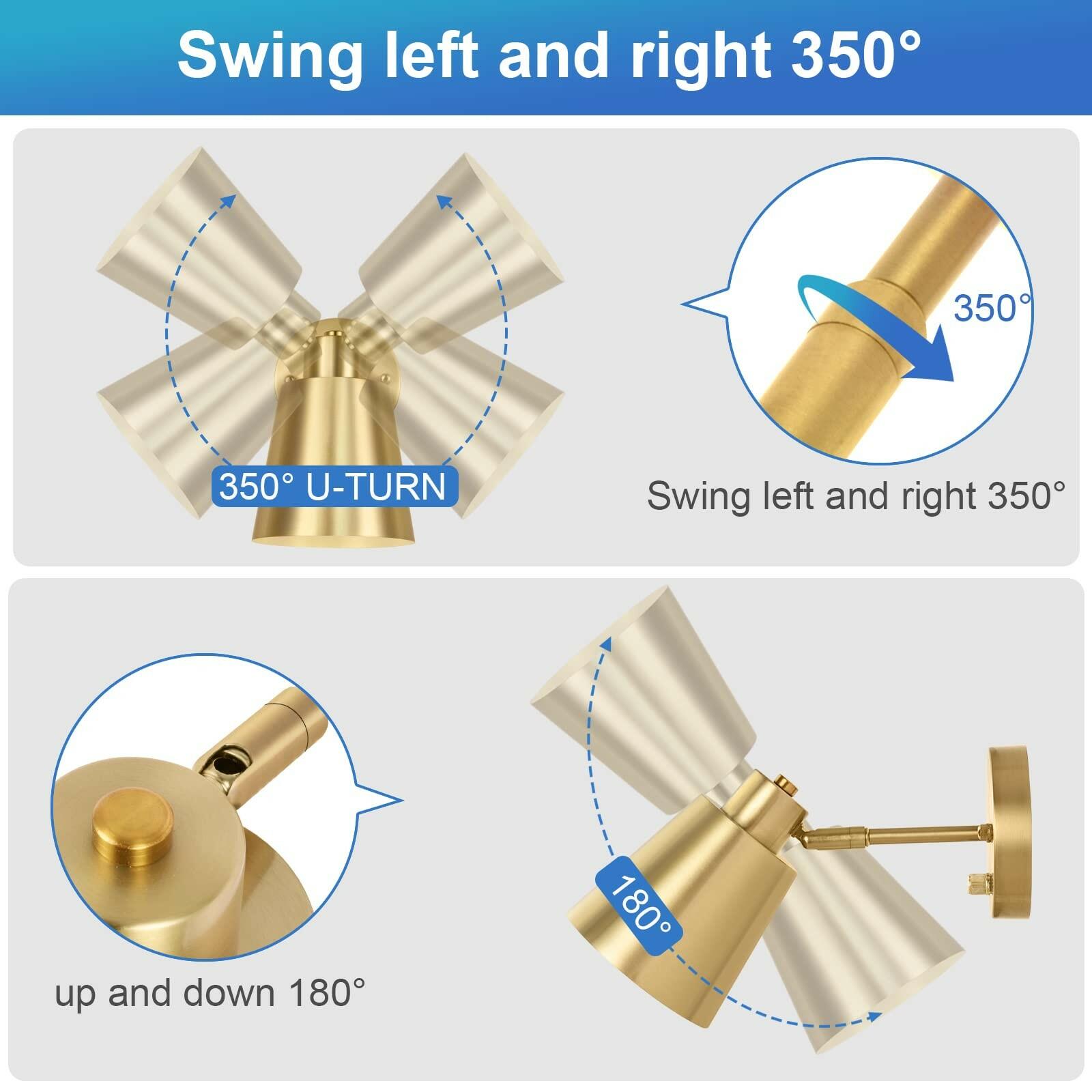 VATONI Dimmable Wall Sconce, Plug in Wall Sconce Adjustable Angle Wall Lights
