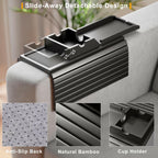 Bestjing Bamboo Couch Armrest Table, Sofa Arm Tray with Detachable Couch Cup