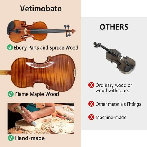 Vetimobato 4/4 Full Size Violin Set Solid Maple Spruce Complete Kit Case Bow