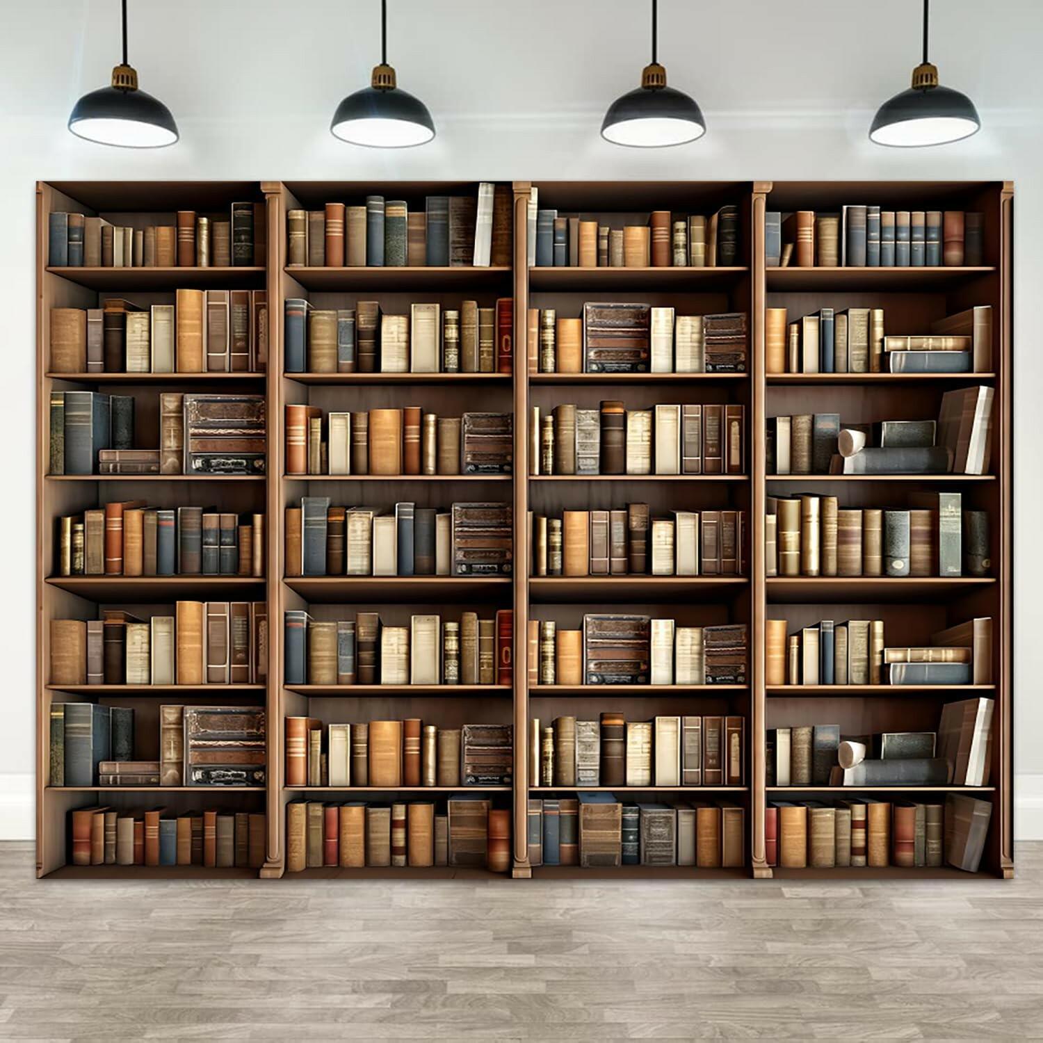 ASDCXZ 10x8ft Bookshelf Backdrop Vintage Bookcase Theme Photography Background