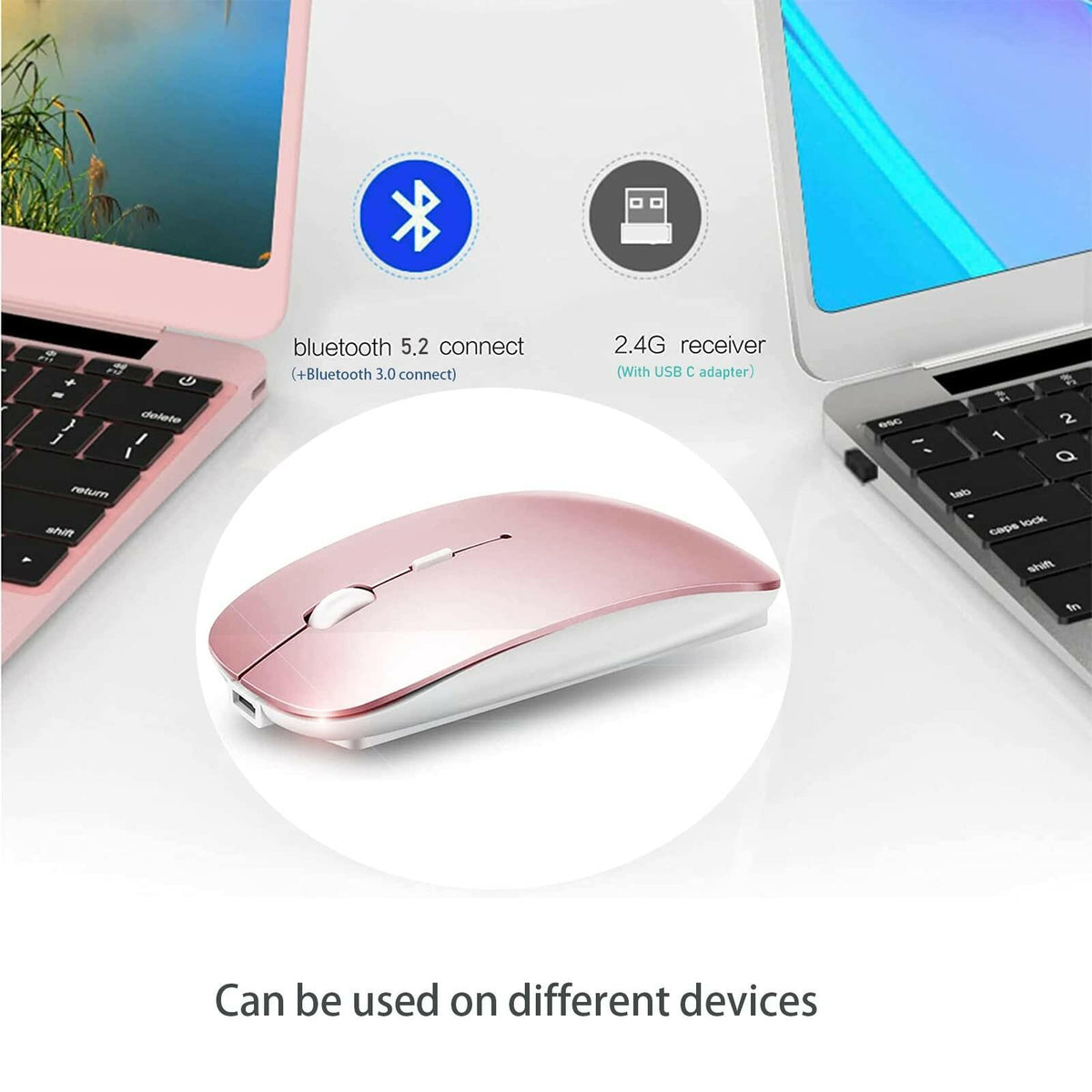 PEIBO Bluetooth 5.2 Mouse, Rechargeable Wireless Mouse for MacBook, iPad Pro,