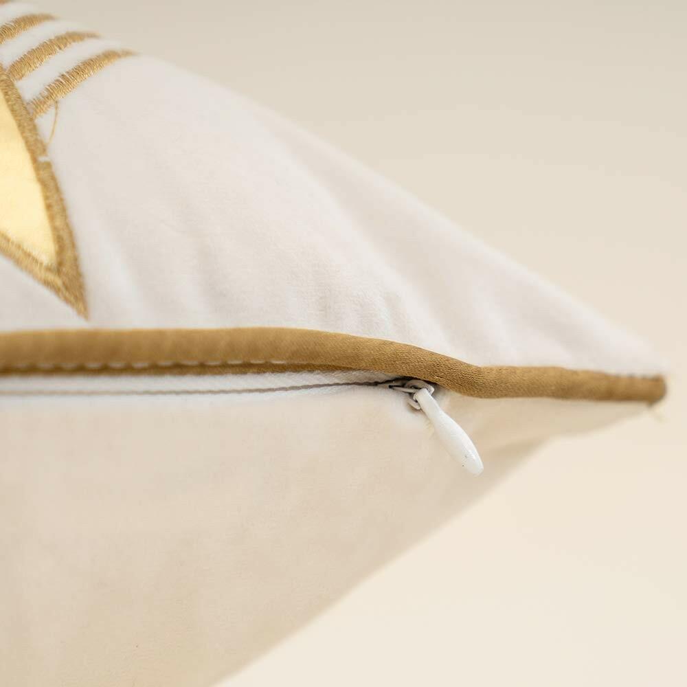 Alerfa 12 x 20 Inches White Geometric Gold Leather Striped Cushion Cases