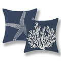 Blue Starfish Pillow Covers 18x18 Inch Set of 2, Nautical Ocean Coastal Blue Coral Throw Pillows Spring Summer Decorations Linen Pillowcase Outdoor Decor Farmhouse Cushion Case for Home Holiday