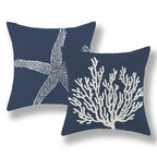 Blue Starfish Pillow Covers 18x18 Inch Set of 2, Nautical Ocean Coastal Blue Coral Throw Pillows Spring Summer Decorations Linen Pillowcase Outdoor Decor Farmhouse Cushion Case for Home Holiday