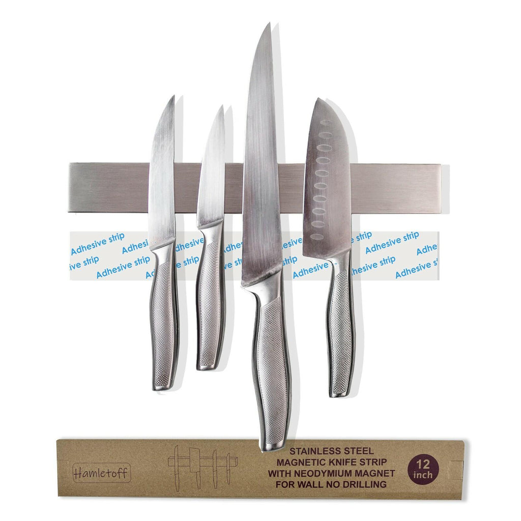 Hamletoff Premium Magnetic Knife Strip for Wall no Drilling – 12 Inch Stainless