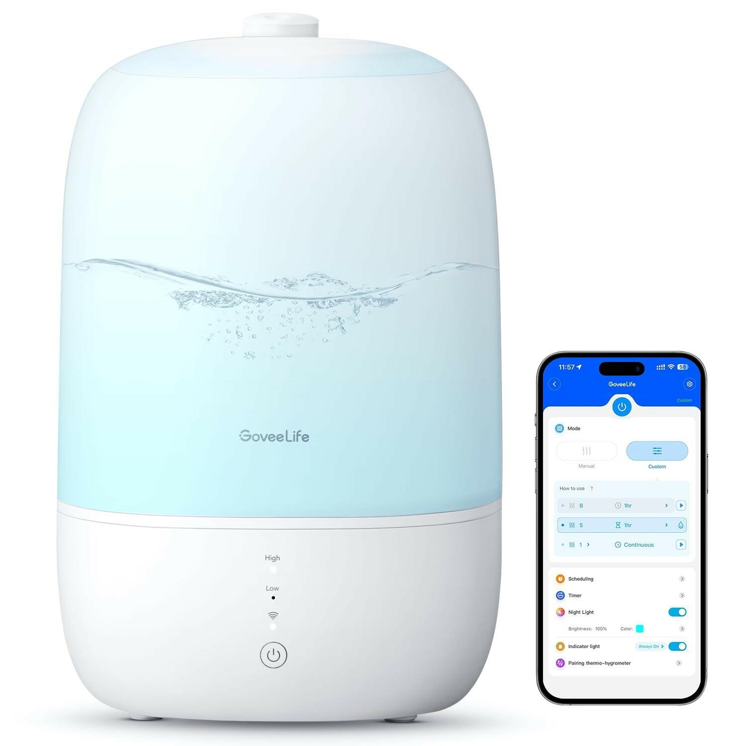 GoveeLife Smart Humidifiers for Bedroom, 3L Top Fill Cool Mist Humidifiers with