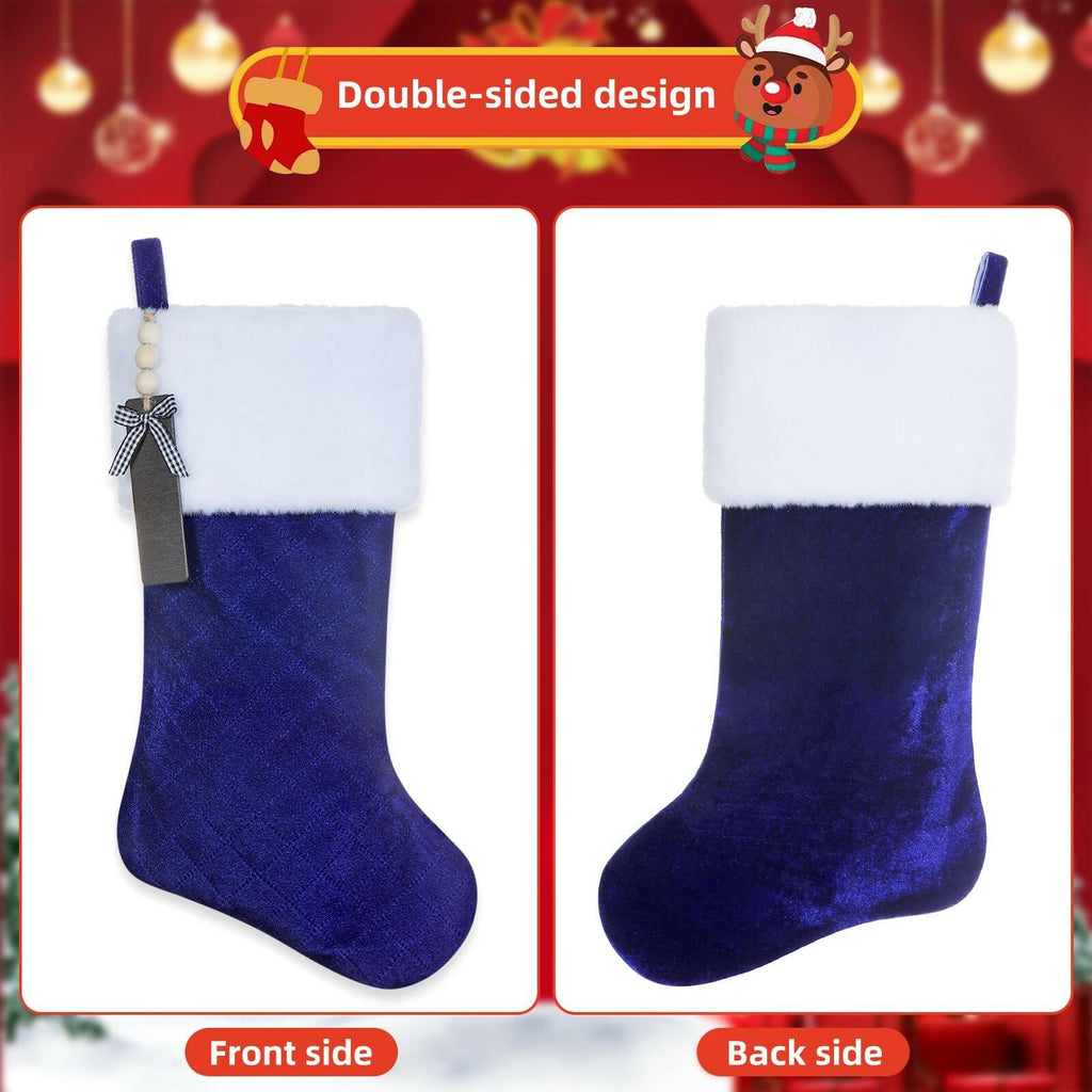 4 PACK Shgngle Blue Velvet Quilted Personalized Christmas Stocking,19.5 Inch
