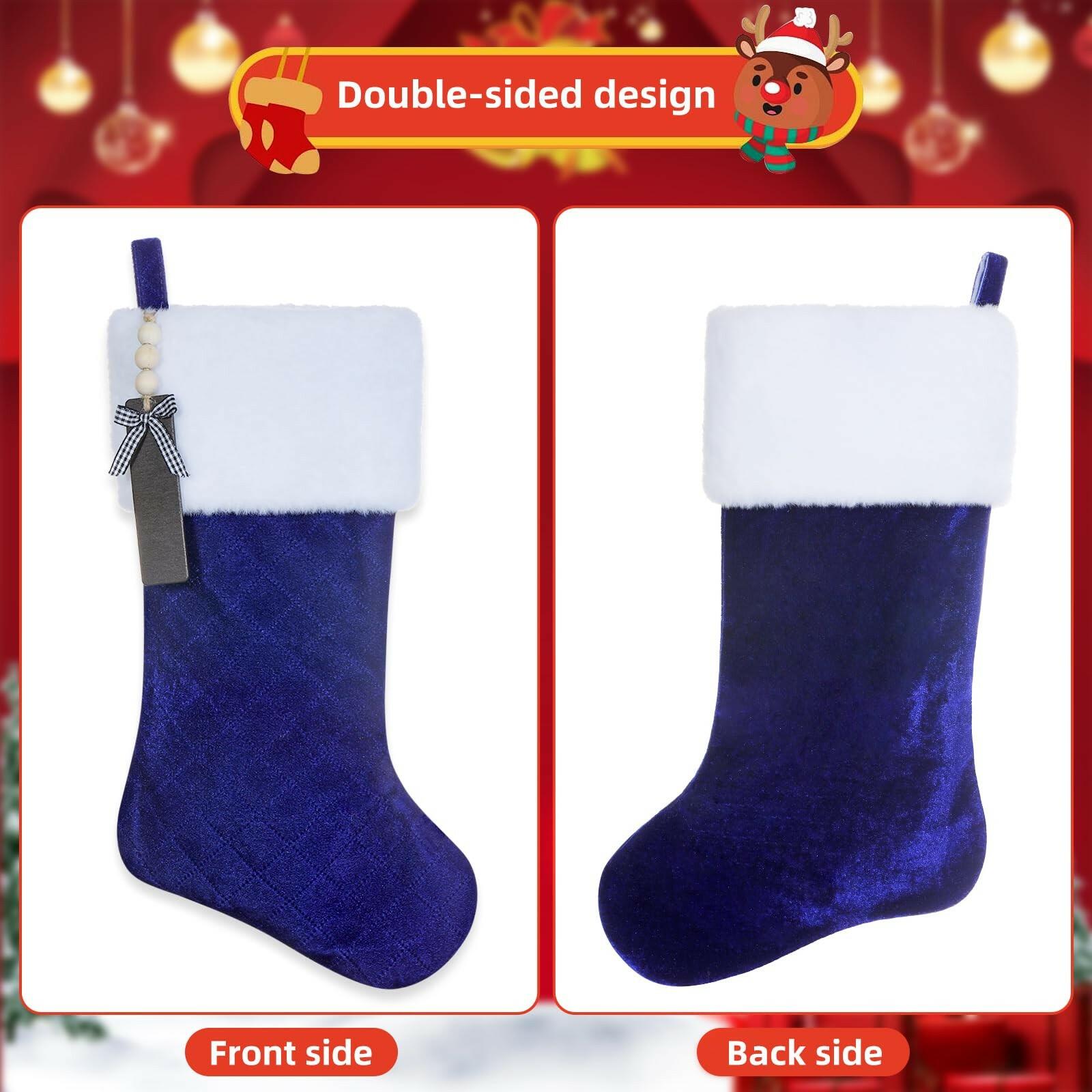 4 PACK Shgngle Blue Velvet Quilted Personalized Christmas Stocking,19.5 Inch