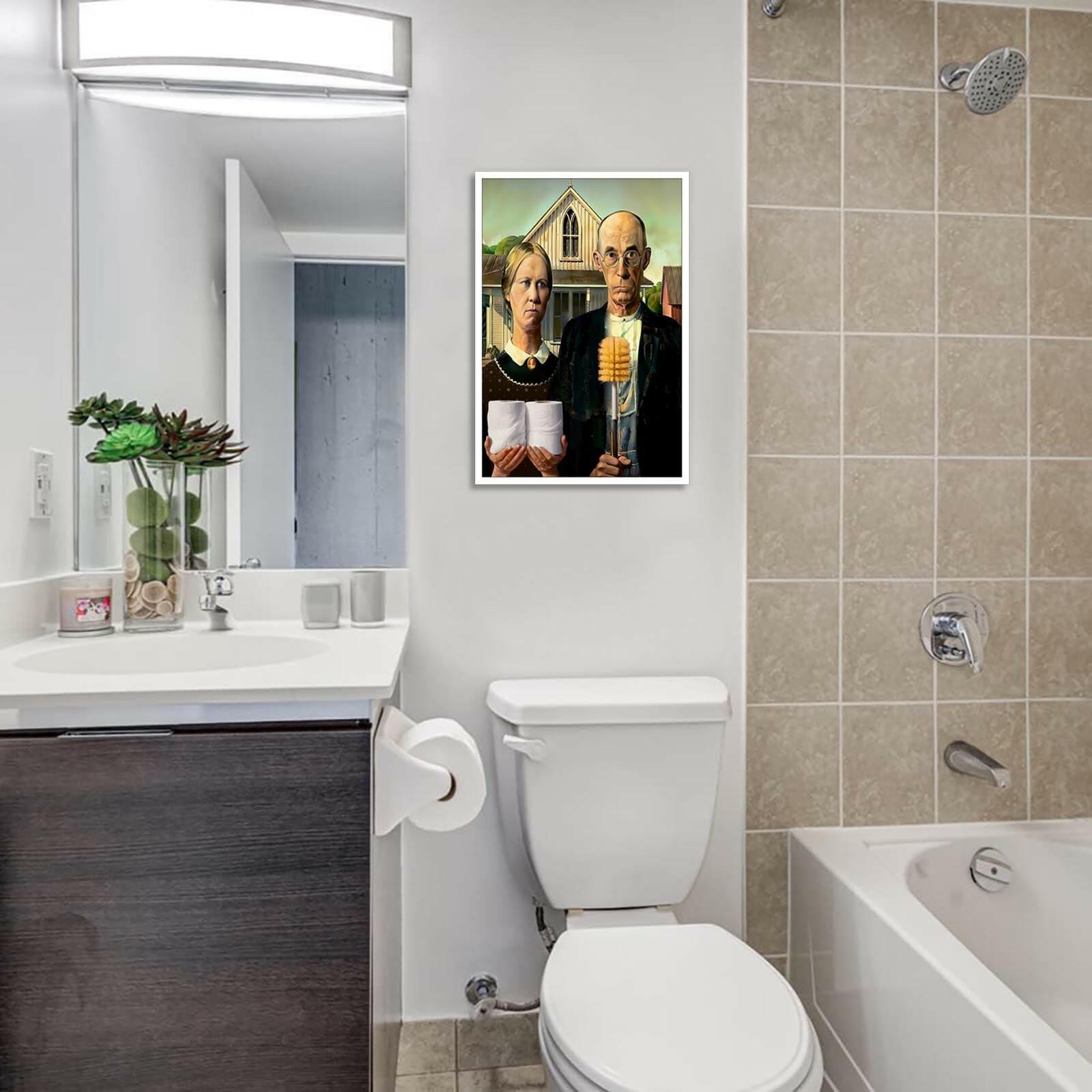Funny Bathroom Canvas Wall Art Vintage American Gothic Toilet Poster World