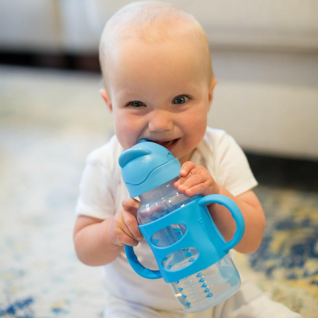 Dr. Brown's Milestones Wide-Neck Sippy Straw Bottle with 100% Silicone Handles