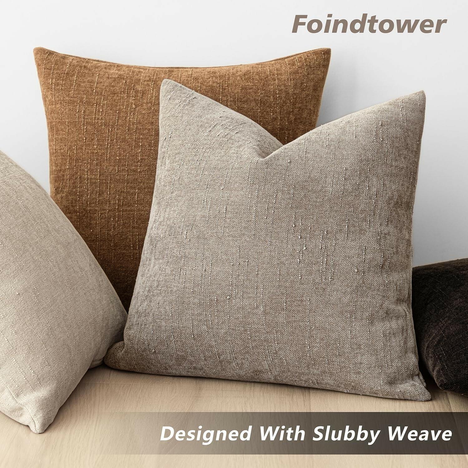 Foindtower Set of 2 Textured Chenille Throw Decorative Pillow Covers Square