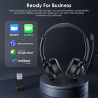 Upgrade ANC & ENC Headset with Microphone for PC, Wireless Headset with Mic for